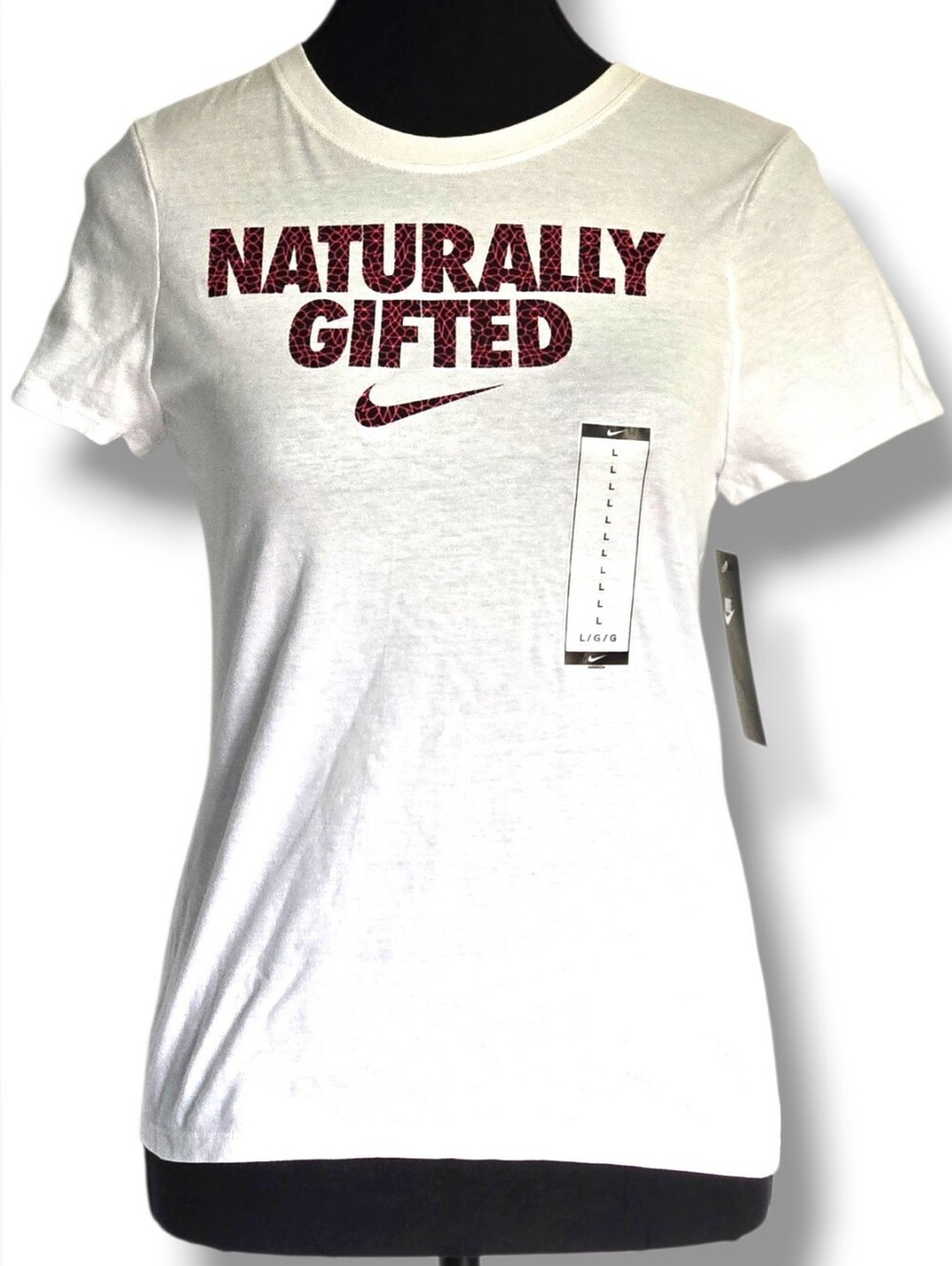 Nike Girls “Naturally Gifted” Graphic Tee – White/Hot Pink/Black, Size L/G – NWT